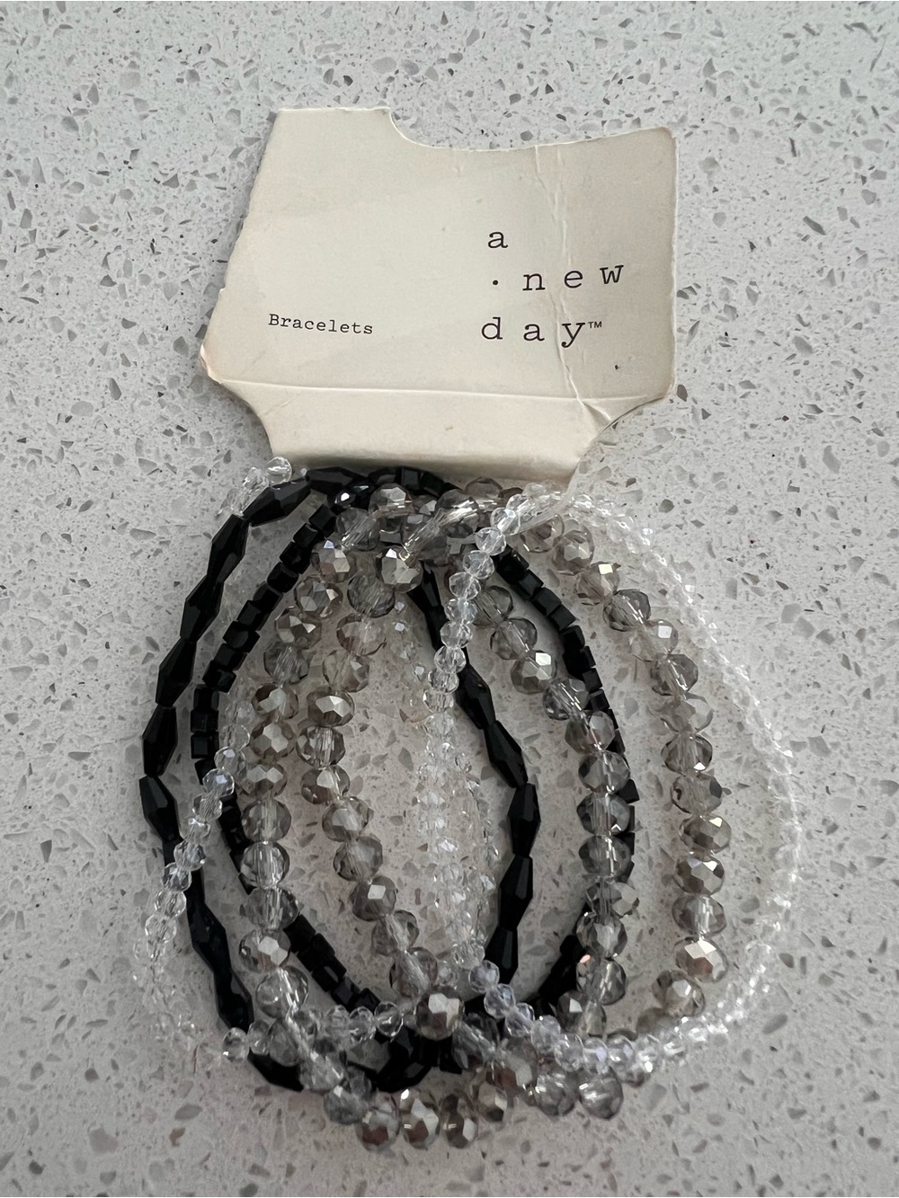 A New Day Multi-Strand Beaded Bracelet - Set Black, Clear, & Gray